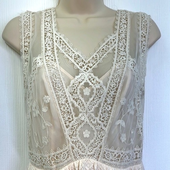 Free People - Victoria Ivory Lace Sleeveless Full Mini Dress Size Small - Picture 8 of 16